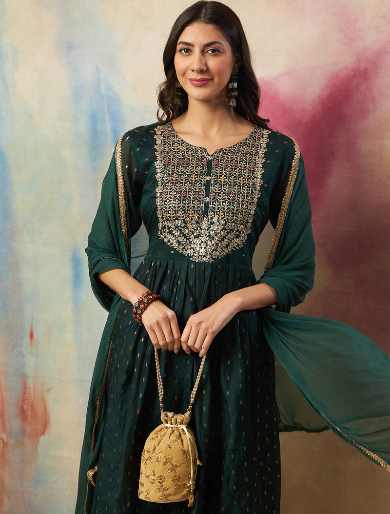 green cotton silk festive kurta set