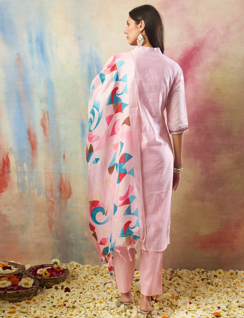 pink chanderi silk festive kurta set