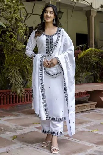 white viscose festive kurta set