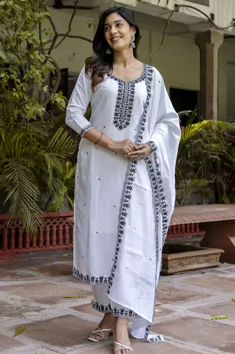 white viscose festive kurta set