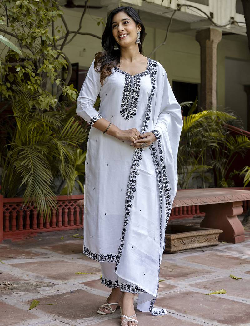 white viscose festive kurta set