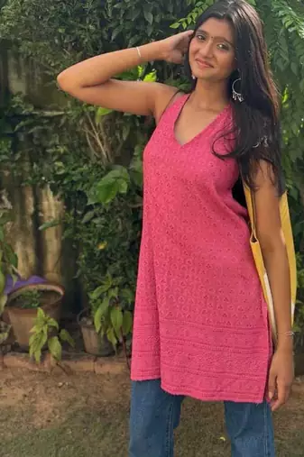 The Rani Pink Chikankari Halter Kurti