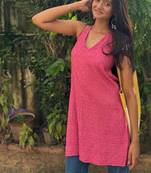 The Rani Pink Chikankari Halter Kurti