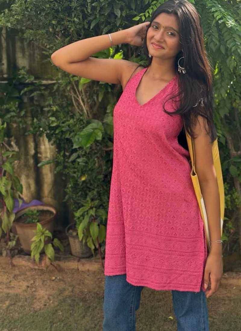 The Rani Pink Chikankari Halter Kurti