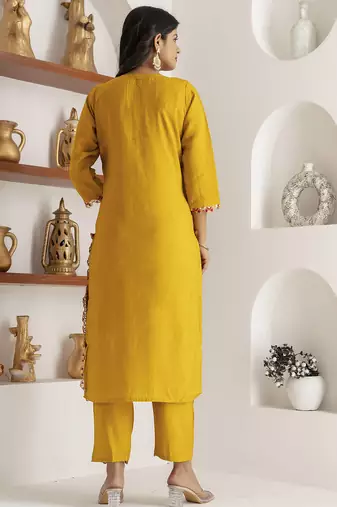 yellow viscose silk festive kurta set