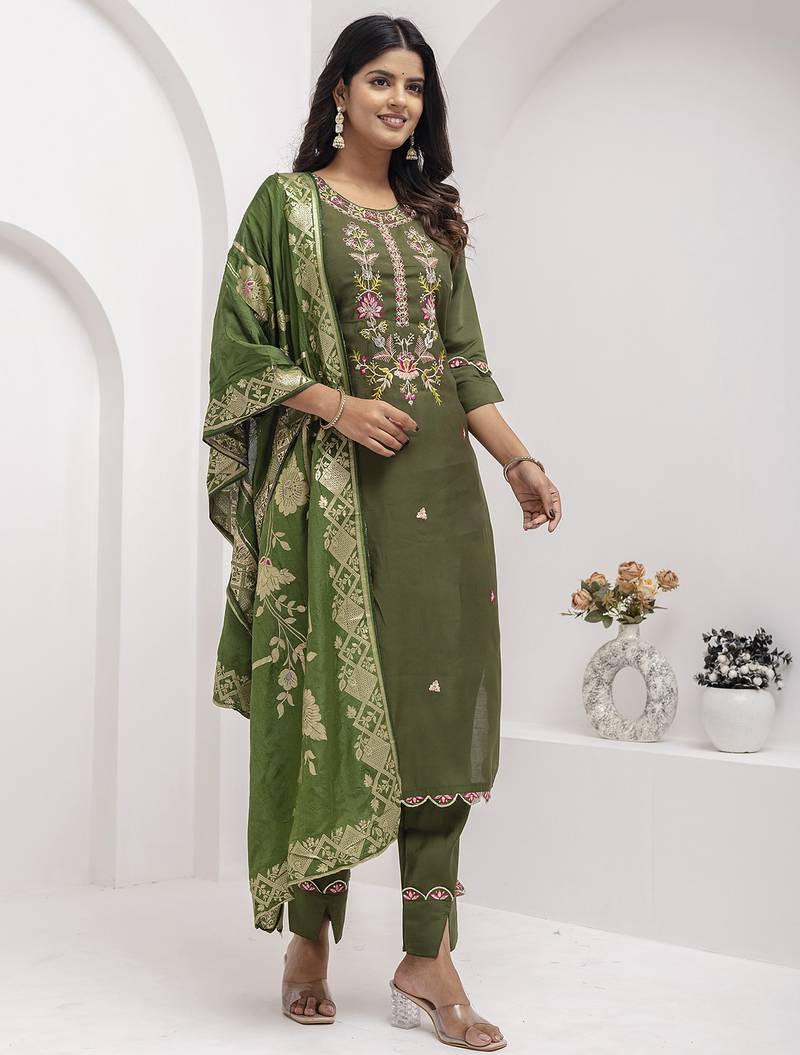 mehendi viscose silk festive kurta set