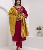 maroon viscose silk festive kurta set