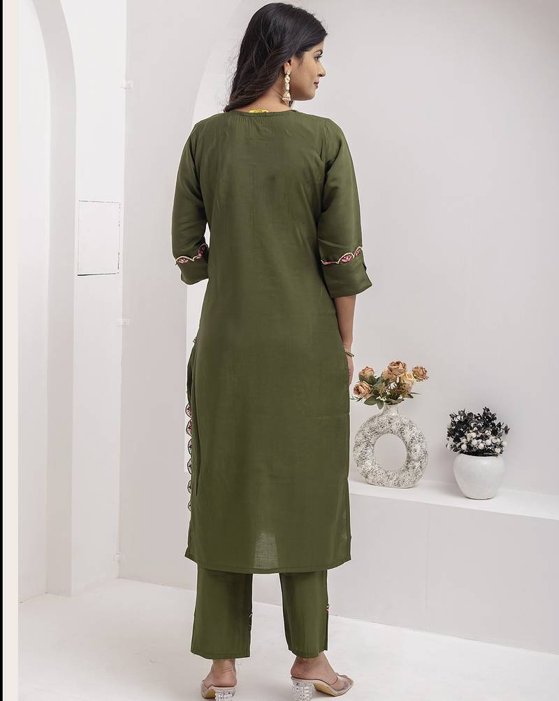 mehendi viscose silk festive kurta set