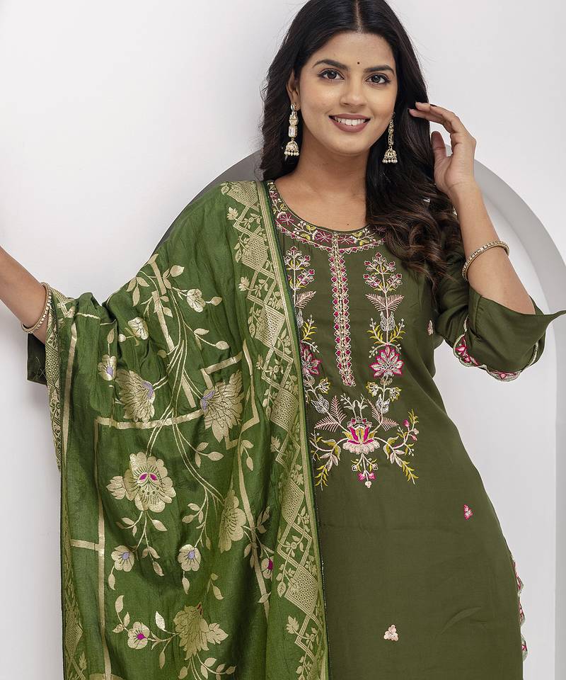 mehendi viscose silk festive kurta set