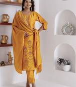 yellow viscose silk festive kurta set