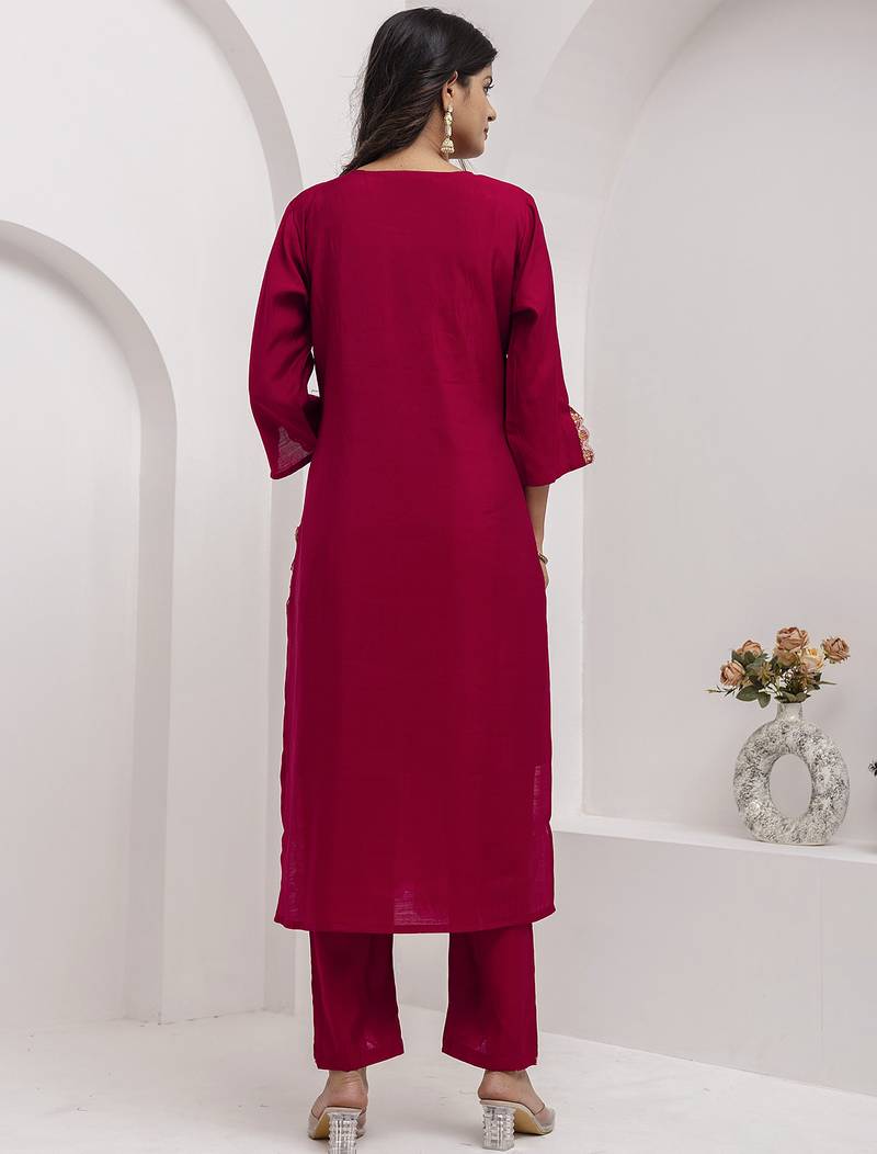 maroon viscose silk festive kurta set