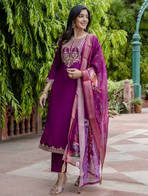 purple viscose festive kurta set 1