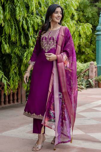purple viscose festive kurta set
