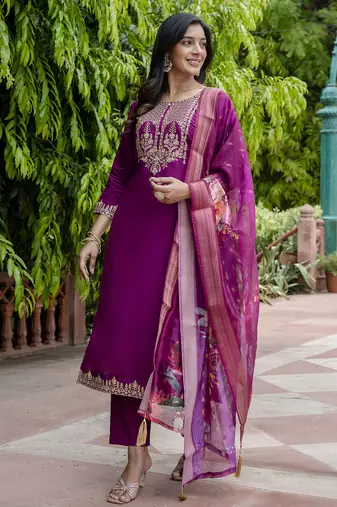 purple viscose festive kurta set
