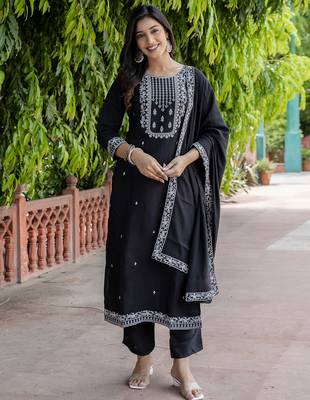 black viscose festive kurta set 1
