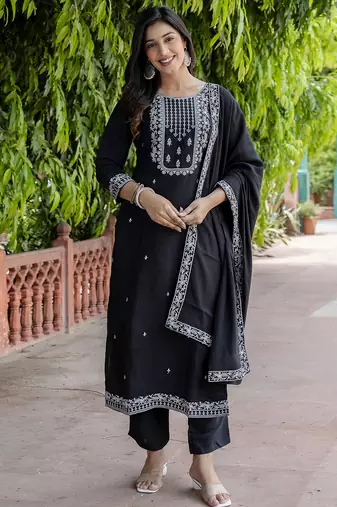 black viscose festive kurta set