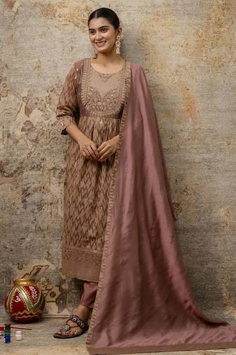 brown cotton silk festive kurta set