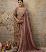brown cotton silk festive kurta set