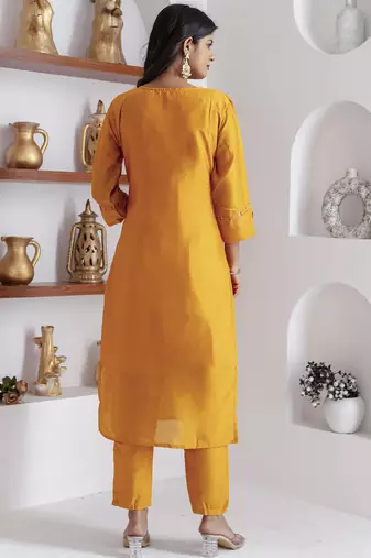 yellow viscose silk festive kurta set