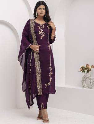 wine viscose silk festive kurta set 1