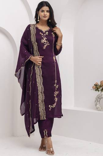 wine viscose silk festive kurta set