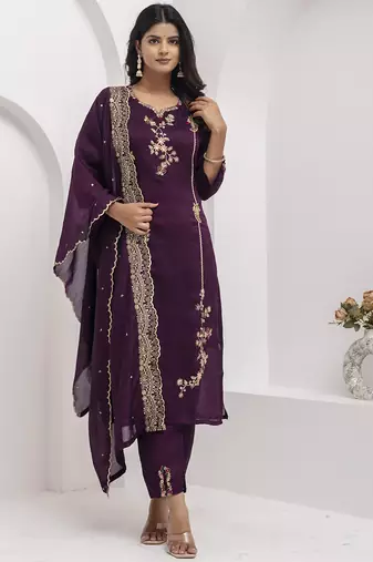 wine viscose silk festive kurta set