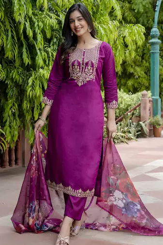 purple viscose festive kurta set