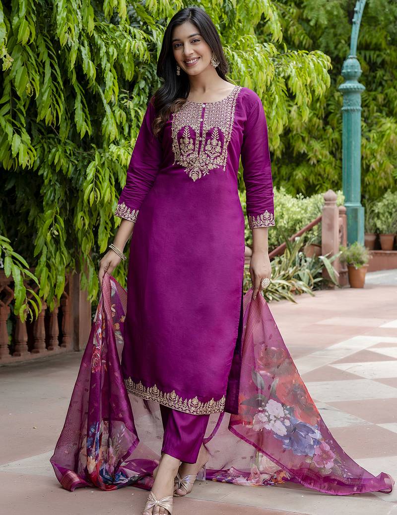 purple viscose festive kurta set