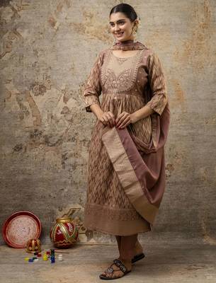brown cotton silk festive kurta set 2