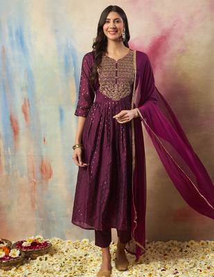 purple cotton silk festive kurta set 2