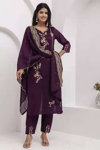 wine viscose silk festive kurta set