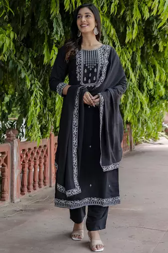 black viscose festive kurta set
