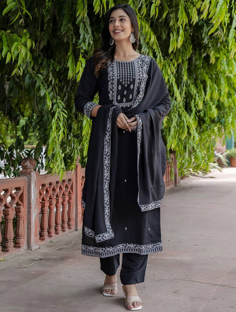 black viscose festive kurta set