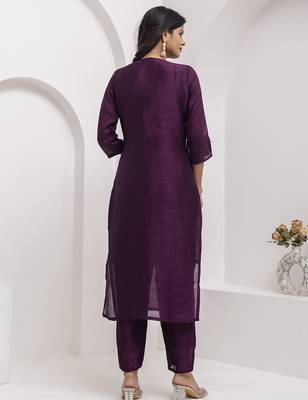 wine viscose silk festive kurta set 3