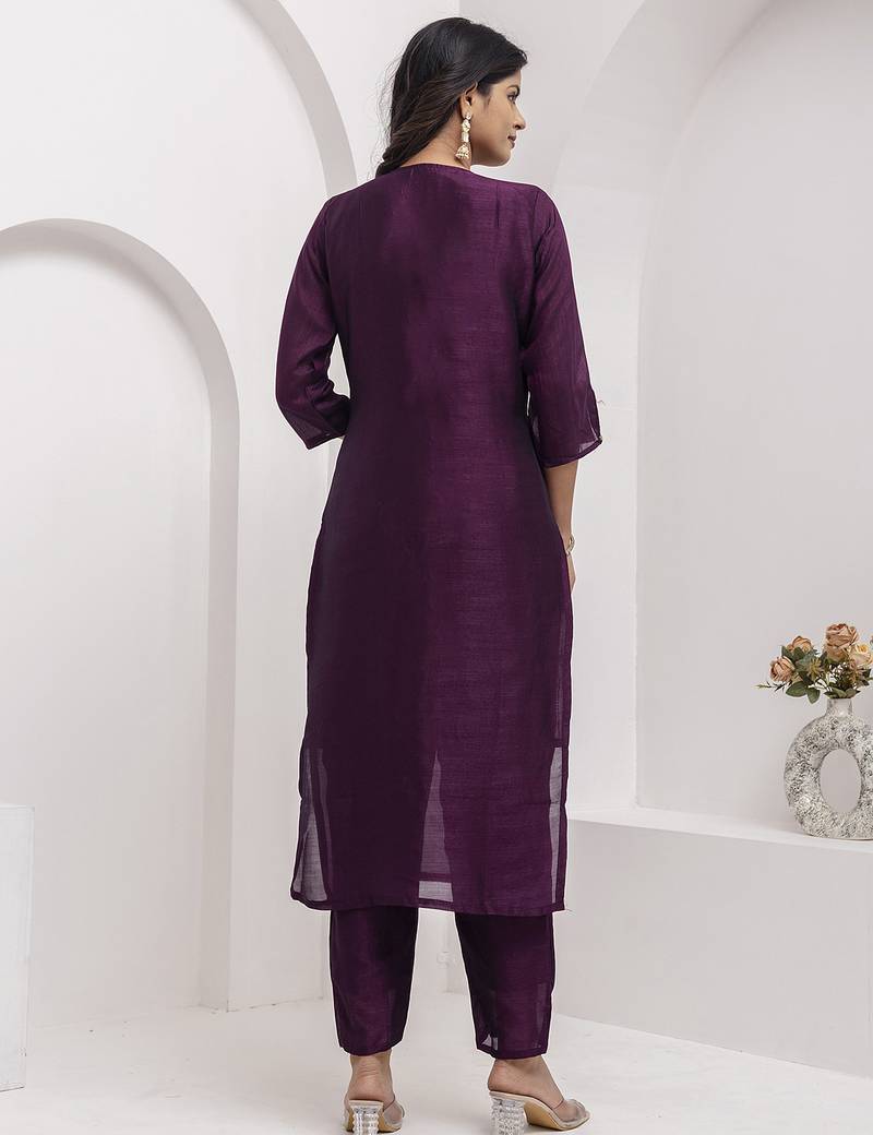 wine viscose silk festive kurta set