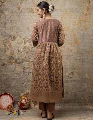 brown cotton silk festive kurta set 3