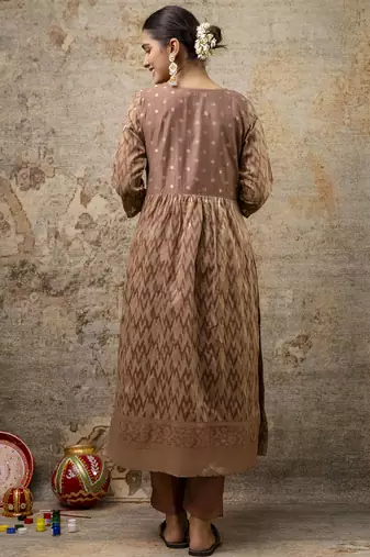 brown cotton silk festive kurta set