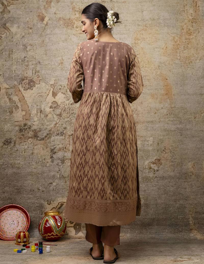 brown cotton silk festive kurta set