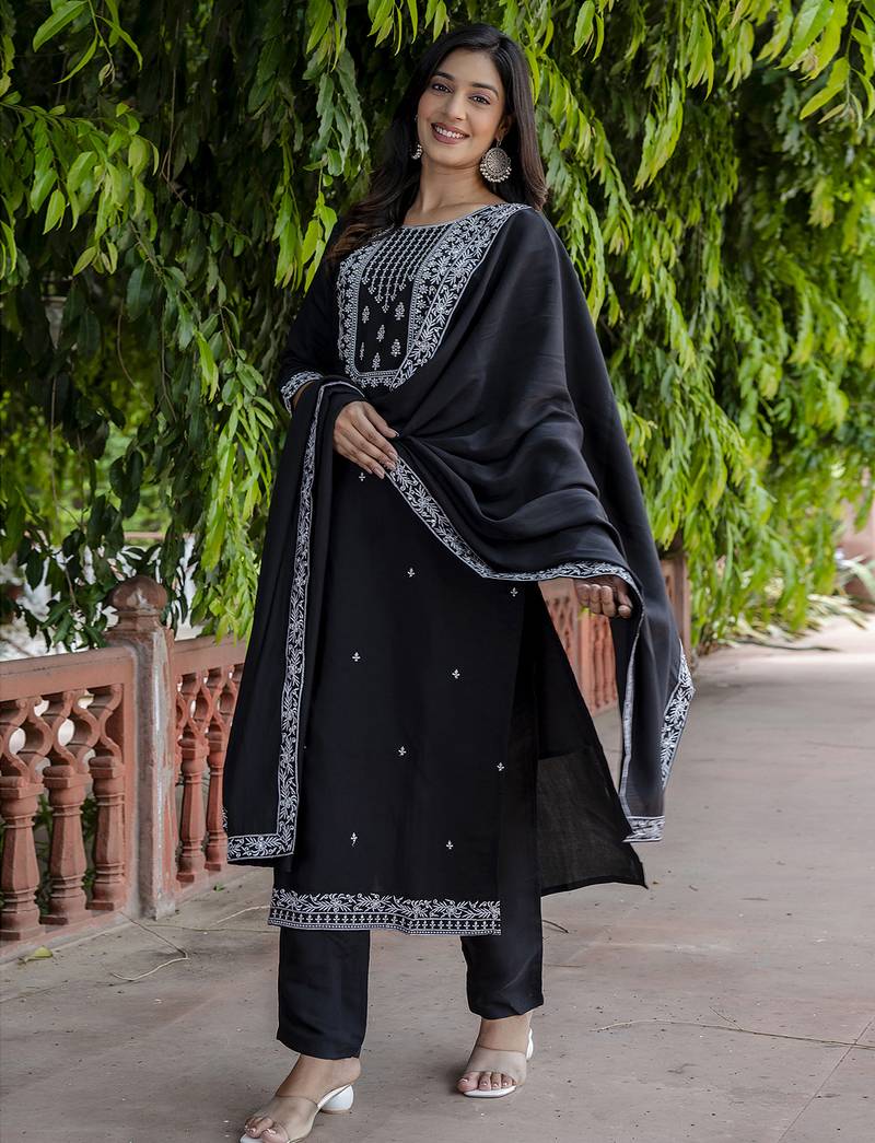 black viscose festive kurta set