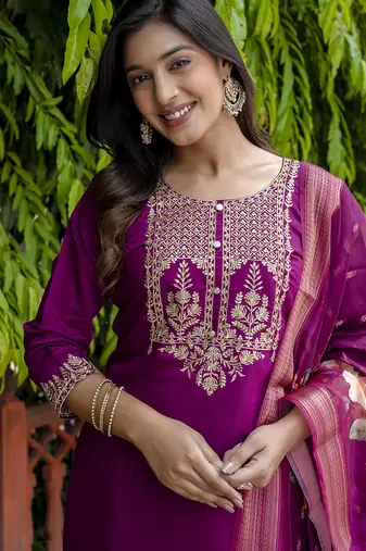 purple viscose festive kurta set