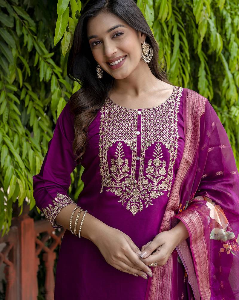 purple viscose festive kurta set
