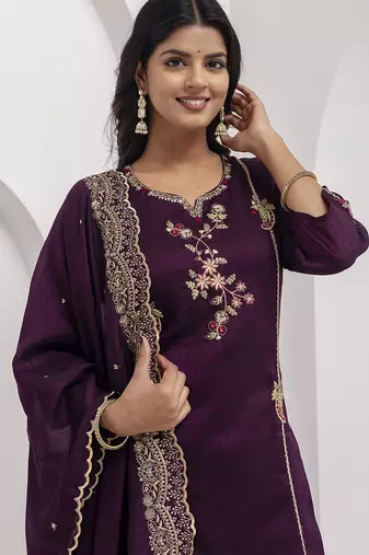 wine viscose silk festive kurta set