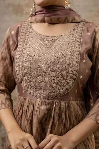 brown cotton silk festive kurta set