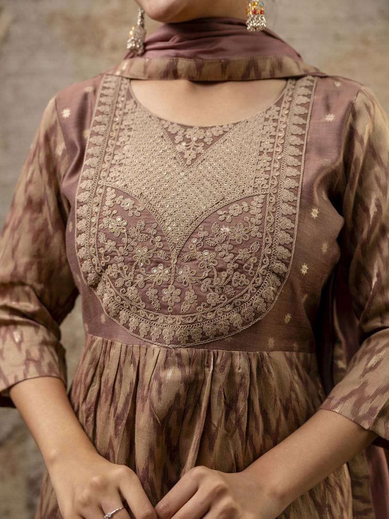 brown cotton silk festive kurta set