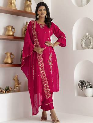 pink viscose silk festive kurta set 1
