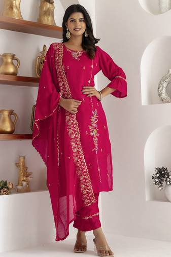 pink viscose silk festive kurta set