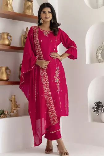 pink viscose silk festive kurta set