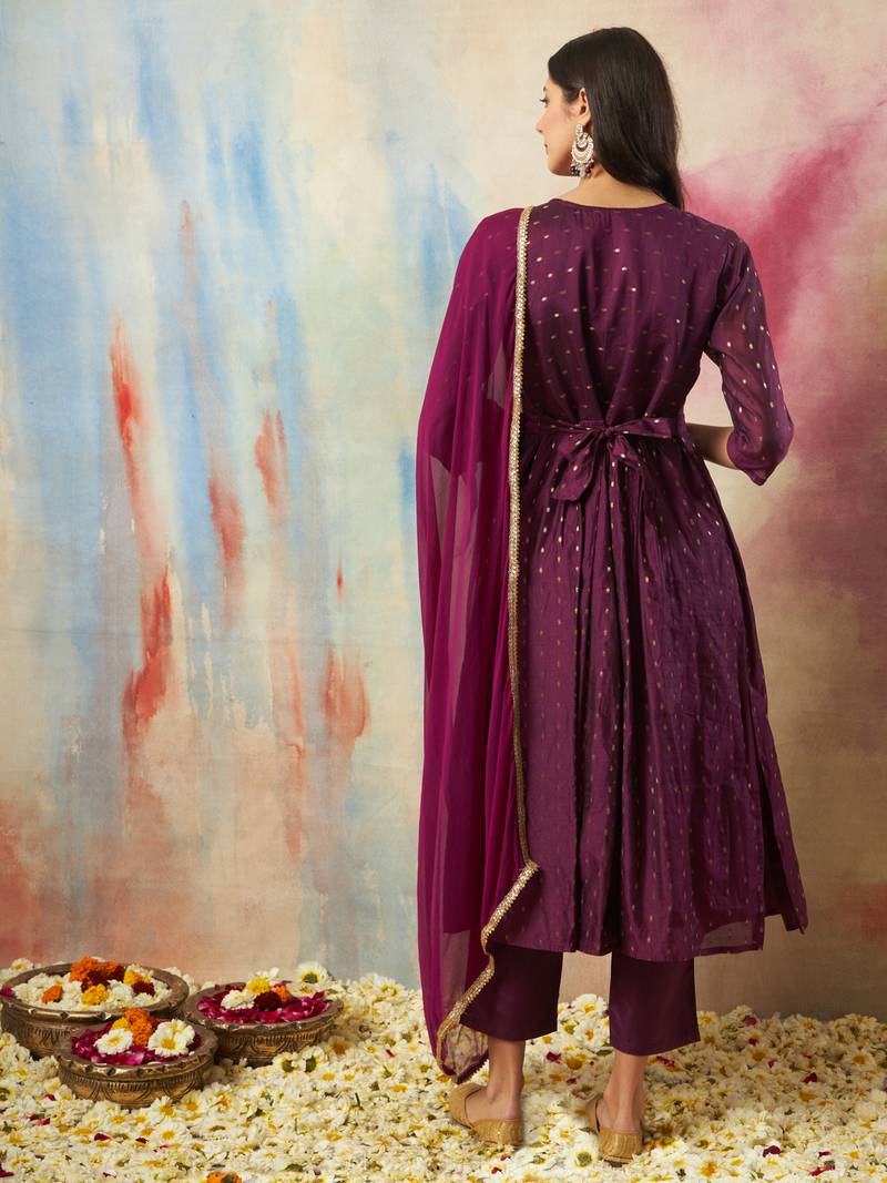 purple cotton silk festive kurta set