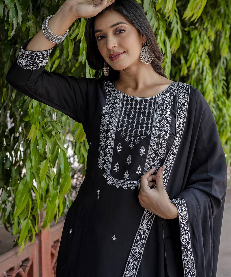 black viscose festive kurta set