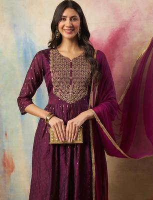 purple cotton silk festive kurta set 4